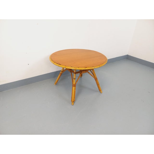 1960s Vintage Round Coffee Table in Rattan and Wood, 1960s For Sale - Image 5 of 14