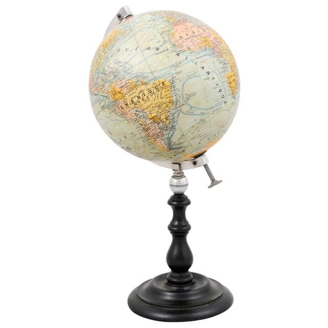 Small French 20th Century Terrestrial Globe on Turned Black Wooden Base For Sale - Image 13 of 13