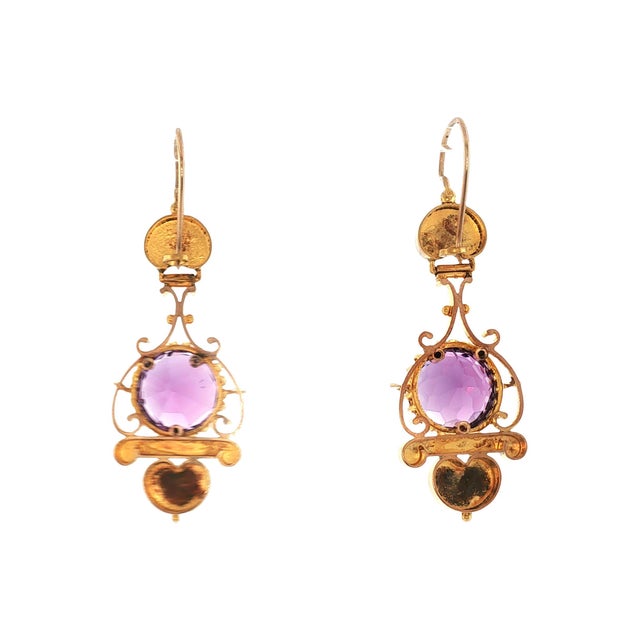 Victorian Late 19th Century Victorian 14kyg Hand Engraved Amethyst Drop Earrings, A Pair For Sale - Image 3 of 4