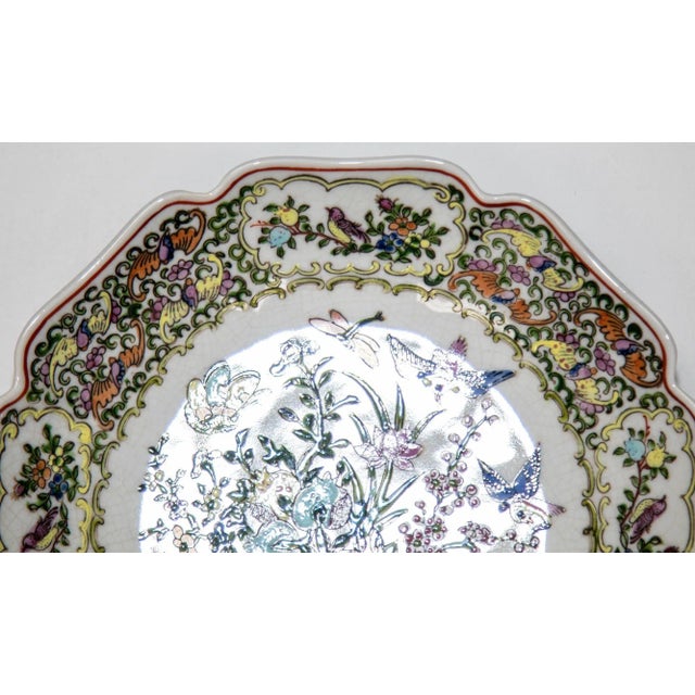 Vintage famille Rose Porcelain plate with birds and flowers hand painted decorations. Antique famille Rose Medallion...