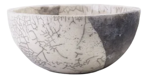 Japanese Minimalist White Crackle Raku Ceramic Bowl from Laab Milano