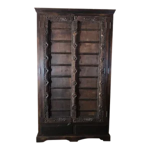 Early 20th Century Lillian August Large Indonesian Hand-Carved Teak Entertainment Armoire