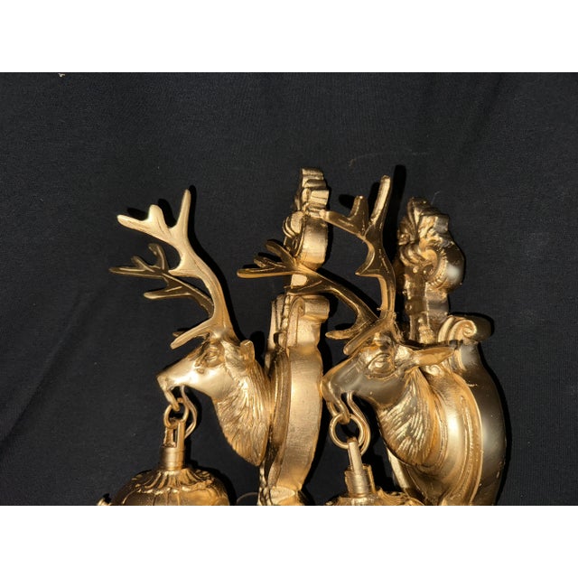 20thC French Louis XVI Gilt Bronze Deer Wall Lamps / Sconces - Pair For Sale - Image 14 of 17