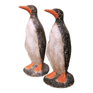 Pair of Mid 20th Century French Outdoor Weathered Painted Stone Penguin Sculptures