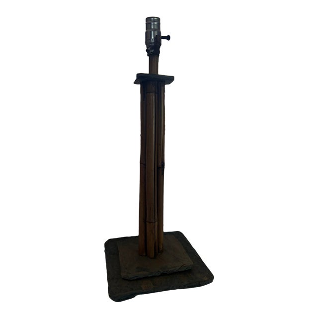1950s Mid-Century Modern Bamboo and Slate Lamp For Sale