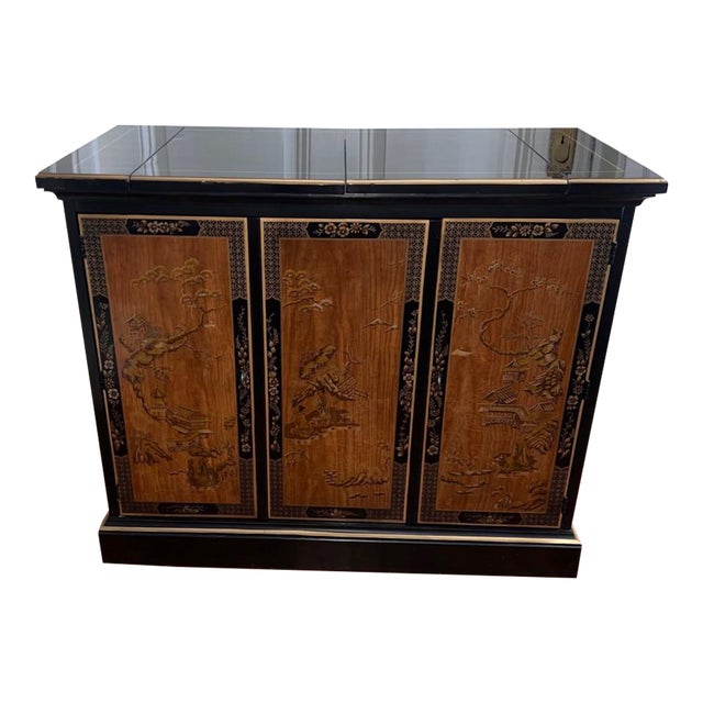 Drexel Heritage Chinoiserie Black Lacquer Buffet For Sale