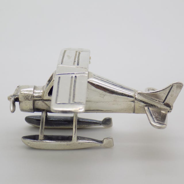 1980s Vintage Italian Handmade Genuine Sterling Silver 925 Floatplane Seaplane Airplane Figurine Sculpture For Sale - Image 5 of 12