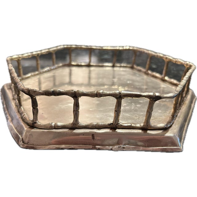 Vintage octagon brass faux bamboo tray. Lots of patina a few little black marks and scratches. From 70's.