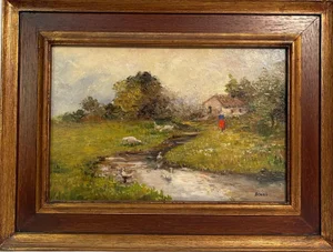 Bosisio, Country Stream, 20th Century, Oil Painting on Panel