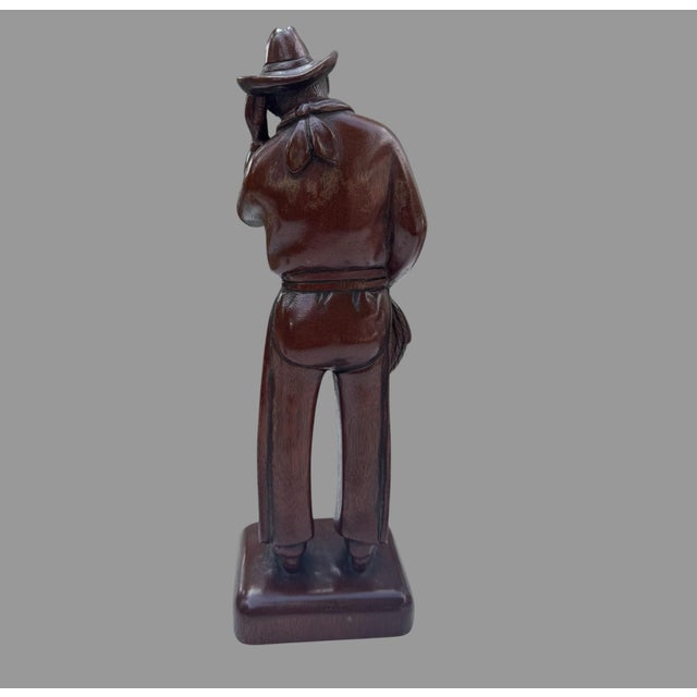 Antique C1920 Carved Mahogany Will Rogers Ziegfeld Follies Cowboy Figure 14” For Sale - Image 9 of 12
