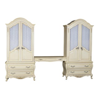 French Provincial Wardrobes with Dressing Table by Hickory, 20th Century - a Pair For Sale