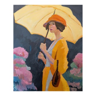 Yellow Umbrella - 16x 20" Oil on Canvas For Sale