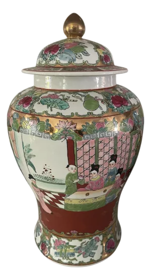 Famille Rose Porcelain Large Temple Jar