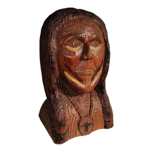 Hand Carved & Painted Native American Head