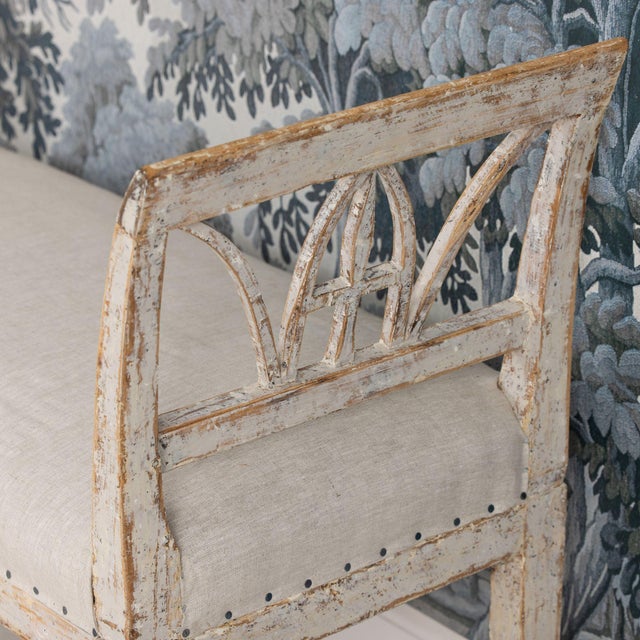 Wood 19th C. Swedish Gustavian Lindome Painted Window Bench For Sale - Image 7 of 11