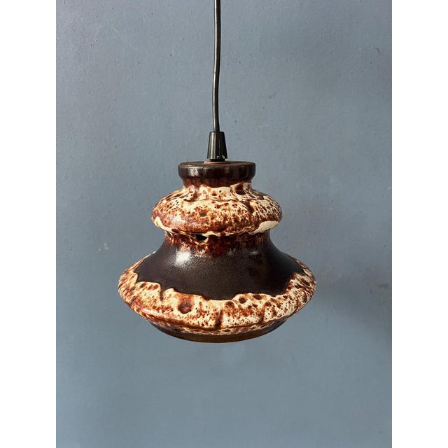 Ceramic West German Brown and Beige Ceramic Fat Lava Pendant Lamp For Sale - Image 7 of 11