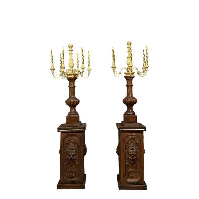 Brown Large Terracotta and Gilded Wood Torches, Set of 2 For Sale - Image 8 of 8