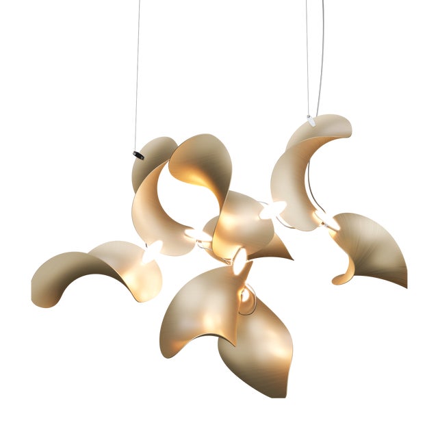 Dune 8 Cluster Chandelier with Shades in Gold Metallic Tone by Daniel Becker for Moss Objects For Sale