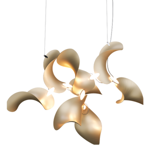 Dune 8 Cluster Chandelier with Shades in Gold Metallic Tone by Daniel Becker for Moss Objects