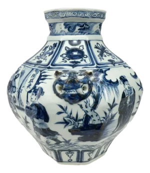 Chinese Yuen Dynasty Blue and White Vase With Animal Style Handle