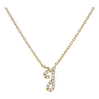 10K Yellow Gold Diamond Accent "J" Initial Script Style Pendant Necklace For Sale