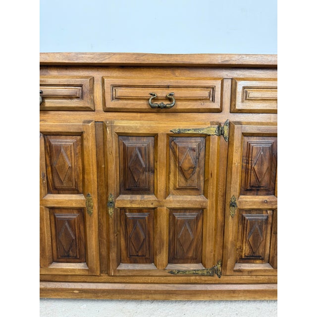 1930s 1930s Spanish Rustic Walnut Sideboard with Three Drawers For Sale - Image 5 of 10