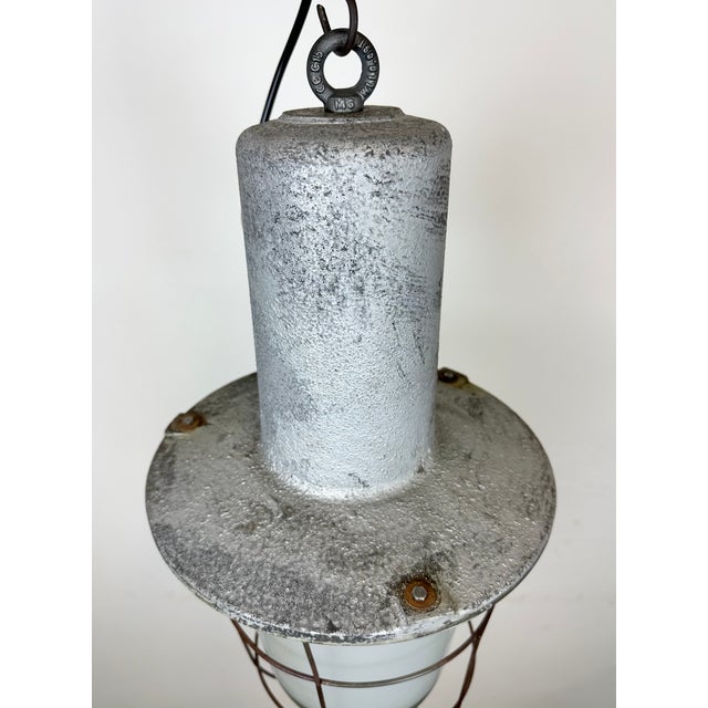 Metal Large Industrial Cast Aluminium Cage Pendant Light, 1960s For Sale - Image 7 of 16