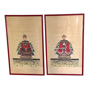 Antique Chinese Ancestor Portrait Paintings - Pair