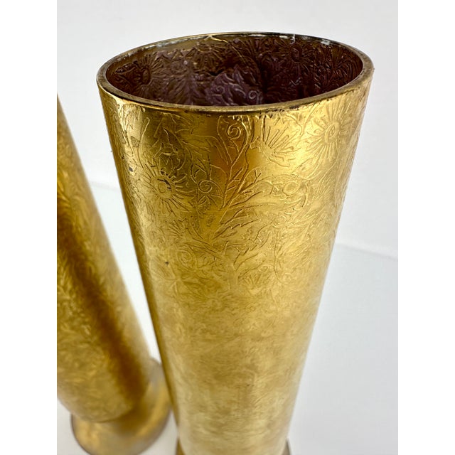 1950s Vintage Art Deco 24 Karet Gold Glass Vases- a Pair For Sale - Image 4 of 10