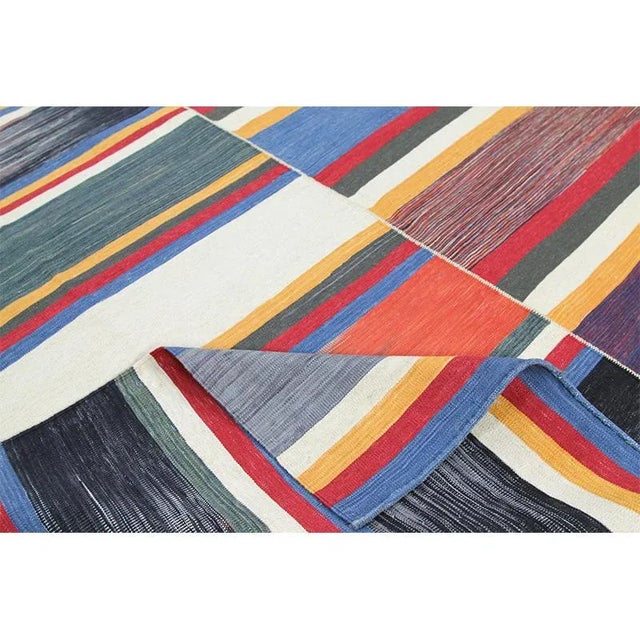 Mid-Century Modern Handwoven Flatweave Stripe Pattern Scandinavian Style Kilim Rug 6'0" X 9'3" For Sale - Image 3 of 12