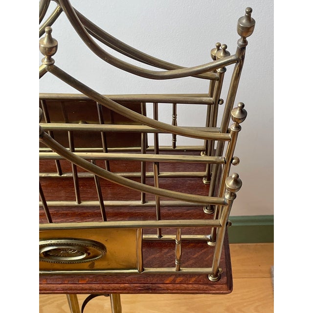 Antique Edwardian Newspaper Magazine Stand, Hepplewhite Plate, Oak, Brass, Circa 1900’s For Sale - Image 9 of 17