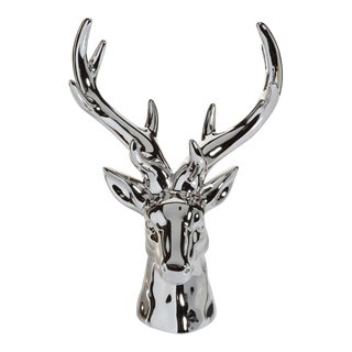 Rocky Mountain 15.5" Silver Ceramic Stag Head Figurine Statue For Sale