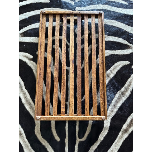 Brown Vintage 1970’s Large Oak Slat Tray With Handles For Sale - Image 8 of 17