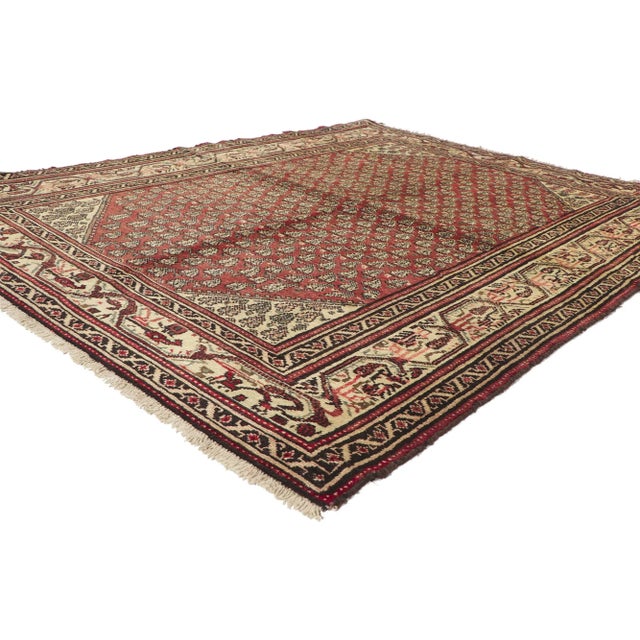 76090 Vintage Persian Hamadan Rug, 05'02 x 06'08.​ Rustic yet refined with incredible detail and texture, this hand...