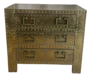 Sarreid, Ltd, Spanish High Style Brass Clad Strongbox Commode / Bedside Table