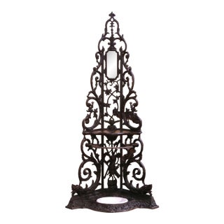 19th C. French Gothic Revival Iron Corner Hall Stand in the Manner of Corneau For Sale
