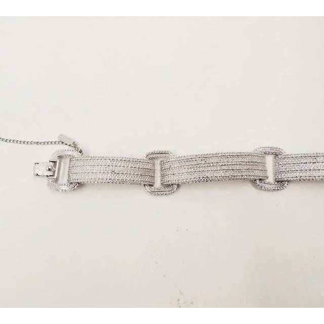 Metal Vintage 1970s Monet Rhodium Plated Buckle Bracelet For Sale - Image 7 of 8