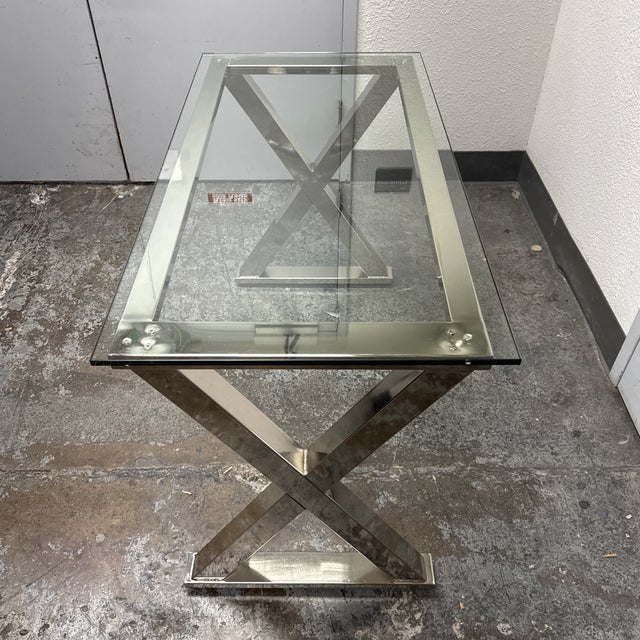 2010s Pottery Barn Ava Metal + Glass Desk For Sale - Image 5 of 12