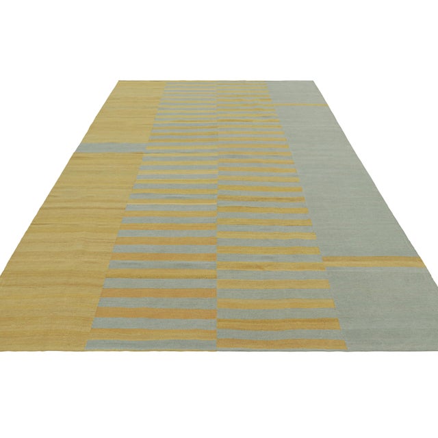 2010s Rug & Kilim’s Contemporary Kilim With Textural Gold, Cream and Blue Stripes For Sale - Image 5 of 7