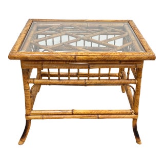 Vintage Chinoiserie Brighton Pavilion Style Bamboo Fretwork Side Table For Sale
