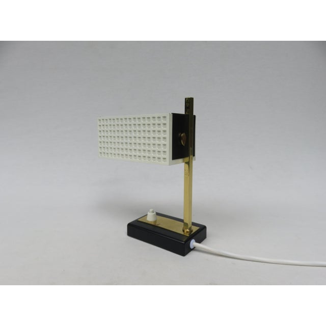 Small Mid-Century Brass, Black & White Bedside Table Lamps, 1950s, Set of 2 For Sale - Image 15 of 18