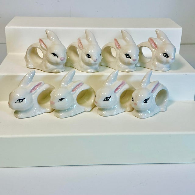 Vintage Trompe L’Oeil Hollywood Regency Boho Chic Bunny Napkin Rings - Set of 8 - Easter. For Sale - Image 11 of 18
