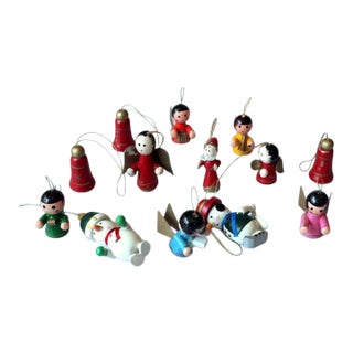 1970s Vintage - Traditional Handmade Wooden German Christmas Ornaments - Set Of For Sale