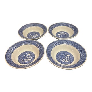 Vintage Blue Willow Pattern Porcelain Shallow Soup Bowls - Set of 4 For Sale