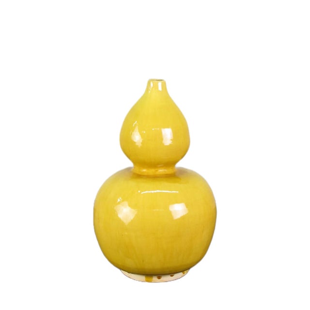 2010s Yellow Bottle Gourd Shape Vase For Sale - Image 5 of 5