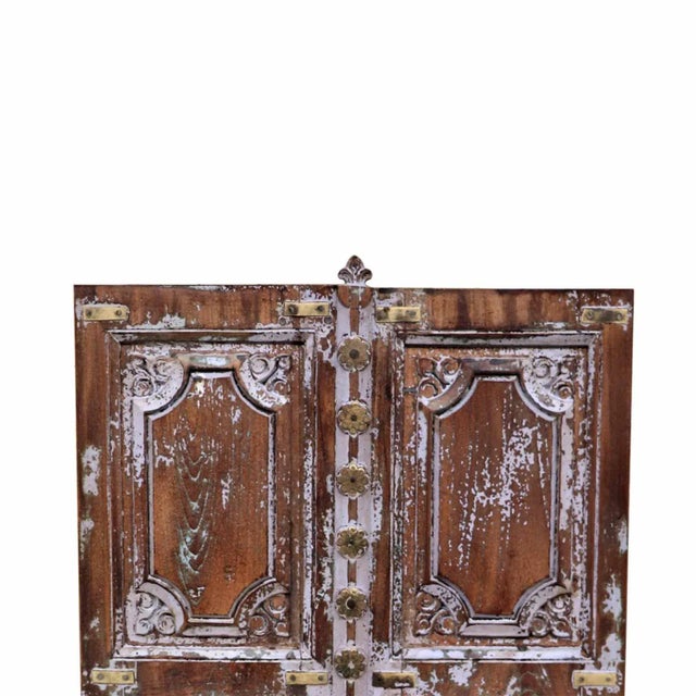 1930s Vintage Lavender Color Patina Carved Teak & Brass Window For Sale - Image 5 of 7