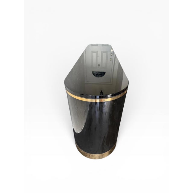 1970s 1970s Rare Mastercraft Brass Shield Pull Credenza — Racetrack Form For Sale - Image 5 of 18