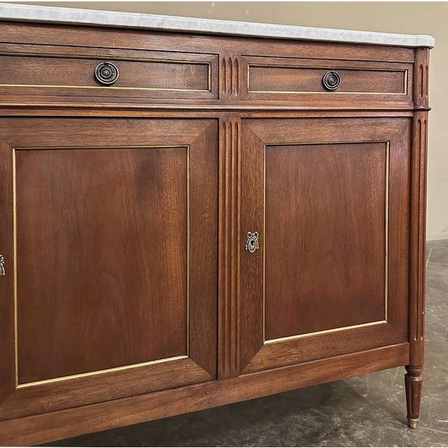 Antique French Louis XVI Mahogany Buffet With Carrara Marble For Sale - Image 15 of 16