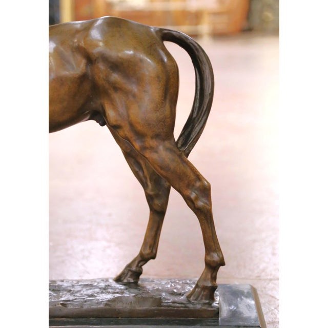Stone 19th C. French Patinated Bronze Horse Sculpture on Marble Base Signed C. Fratin For Sale - Image 7 of 12