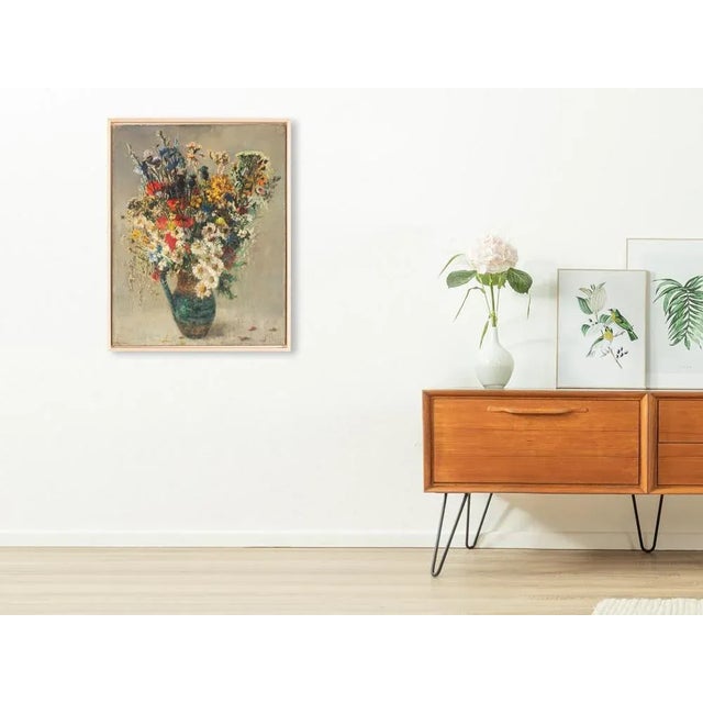 Colorful Art Deco Bouquet, Oil on Plate For Sale - Image 3 of 11